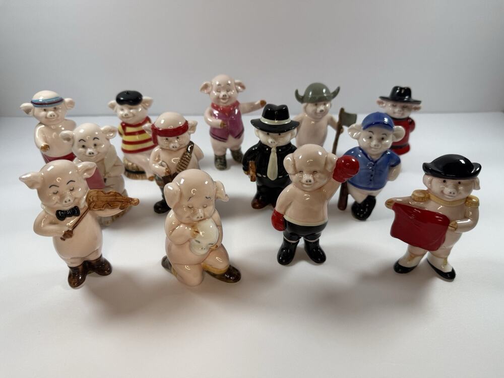 Danbury Mint Vintage Porcelain Pig Figurines Collection - Lot of 13 Piggies